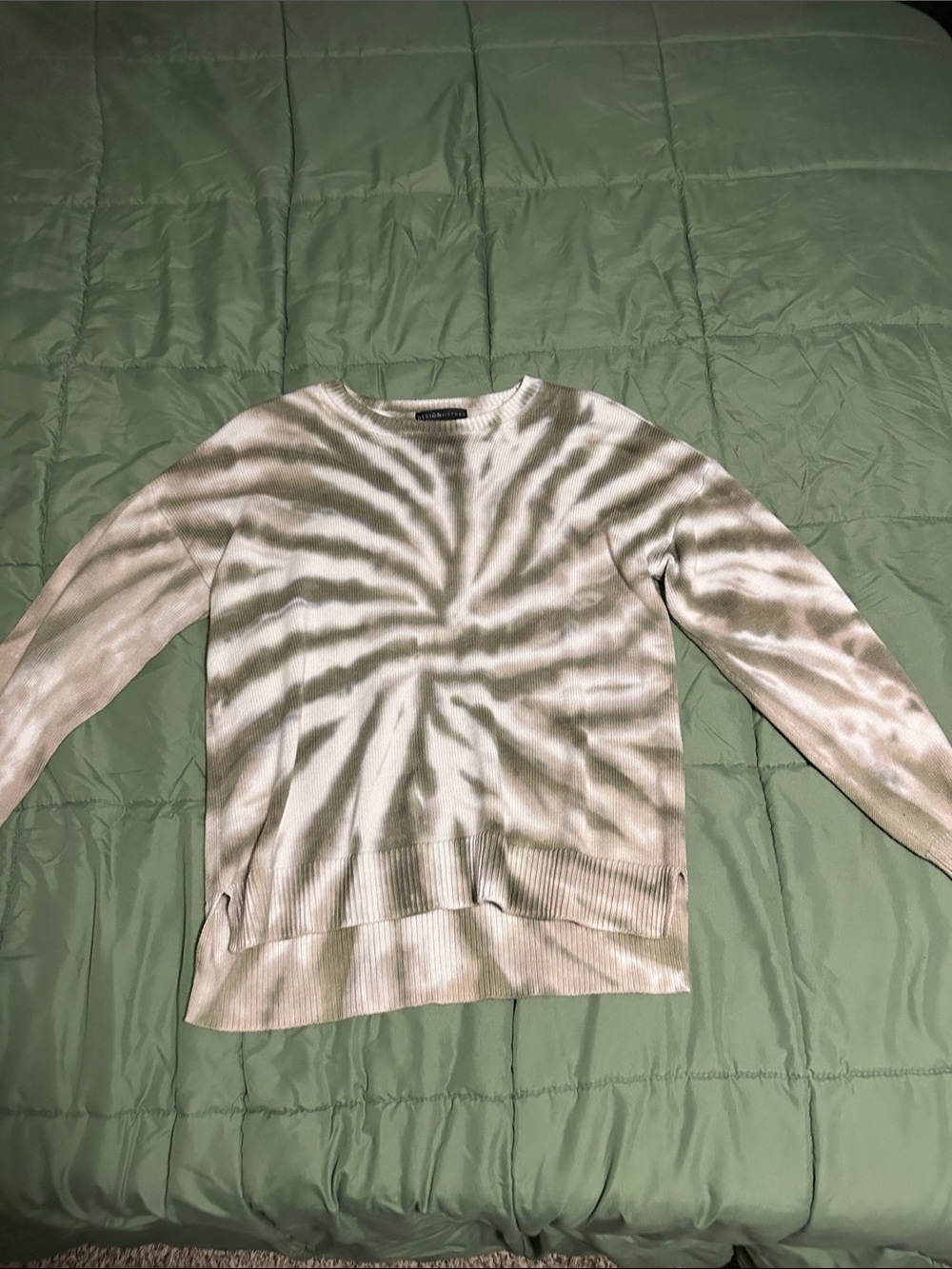 Design History Beige and Olive Tie-Dye Crewneck Sweater